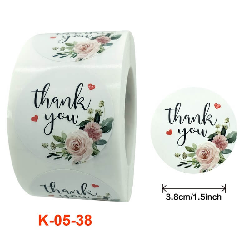 3.8cm Round Rose Bouquet Thank You Sticker 50 Pack - K05-38