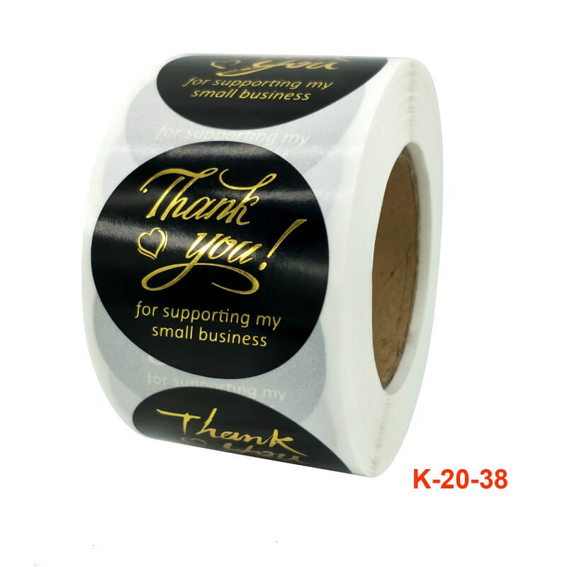 3.8cm Round Black Thank You For Your Supporting My Business Sticker 50 Pack - K20-38