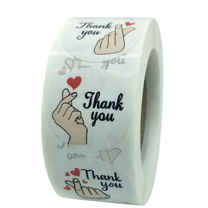 2.5cm Round White Thank You Korean Finger Heart Sticker 50 Pack - K3-25