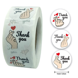 2.5cm Round White Thank You Korean Finger Heart Sticker 50 Pack - K3-25