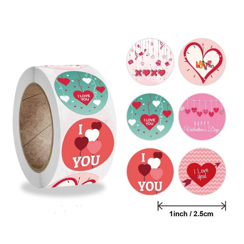 2.5cm Round Happy Valentine's Day I Love You Sticker 50 Pack - K59