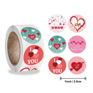 2.5cm Round Happy Valentine's Day I Love You Sticker 50 Pack - K59