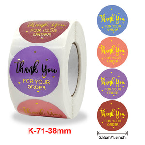 3.8cm Round Thank You For Your Order with Hearts Sticker 4 Design 50 Pack - K71-38