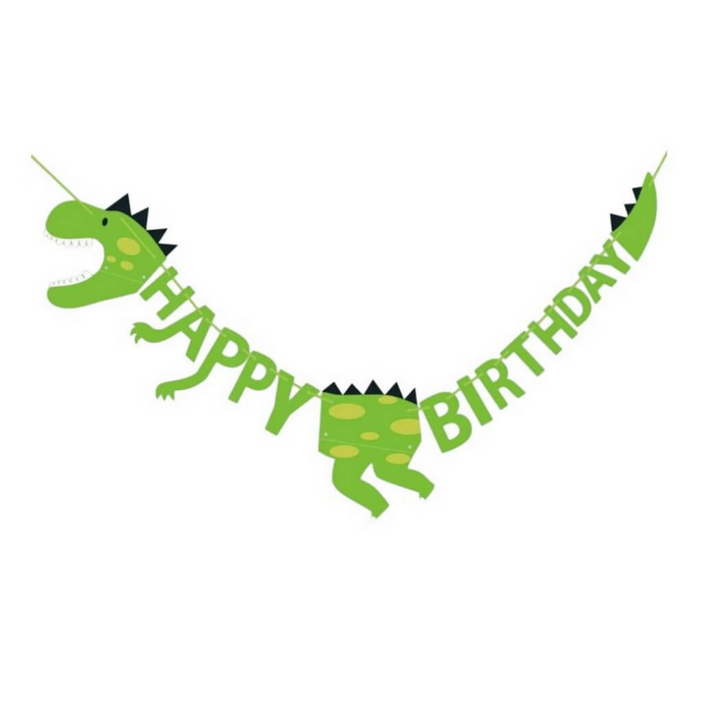 Green Happy Birthday Dinosaur Hanging Paper Banner - BAN.25.2