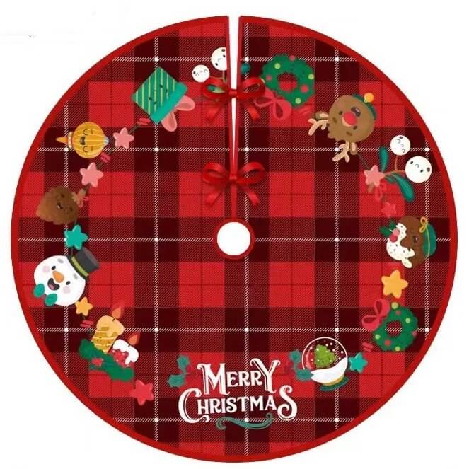 Red Gingham Merry Christmas Wreath Tree Skirt