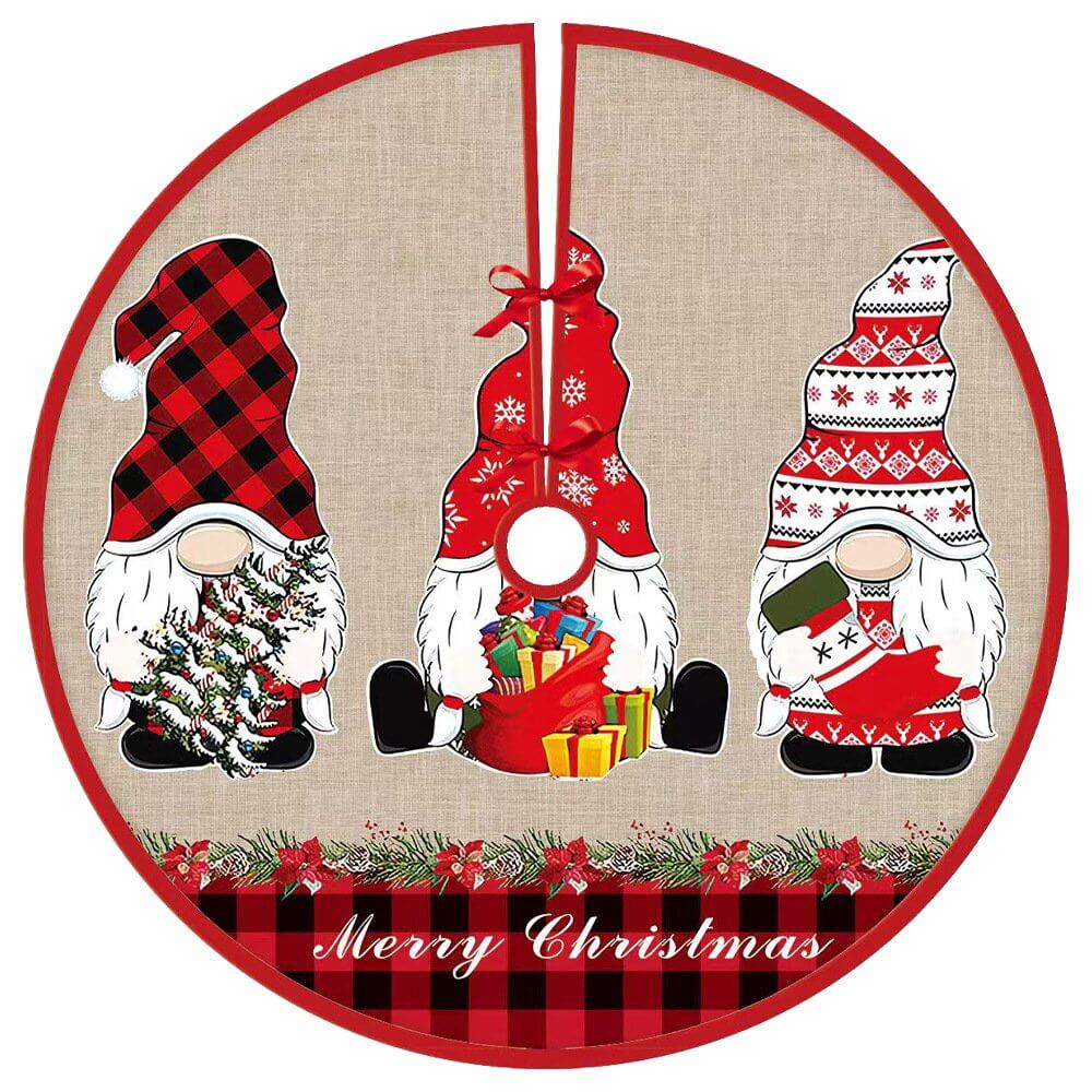 90cm Fabric Checked Gingham Christmas Tree Skirt - 3 Gnomes