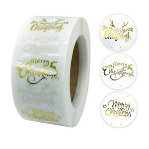 Round Gold Foil Clear Merry Christmas Stickers - Christmas Gift Packing and Wrapping Supplies