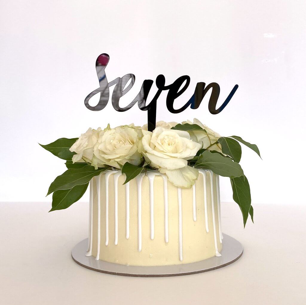Acrylic Black 'seven' Script Birthday Cake Topper