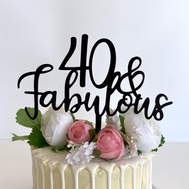 Acrylic Black 40 & Fabulous Birthday Cake Topper - Online Party Supplies