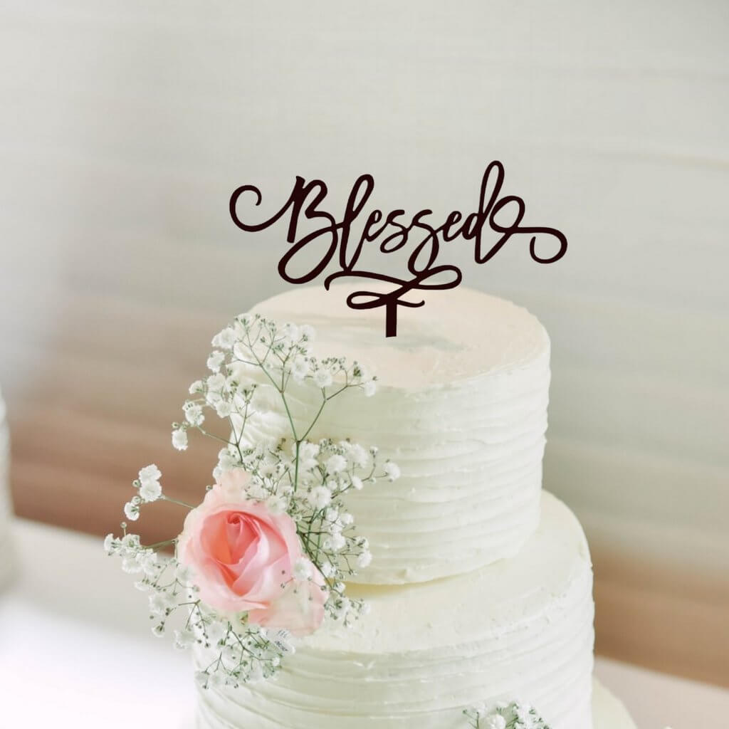 Acrylic Black Blessed Cake Topper - Christening / Baptism / Baby Shower Cake Decorations