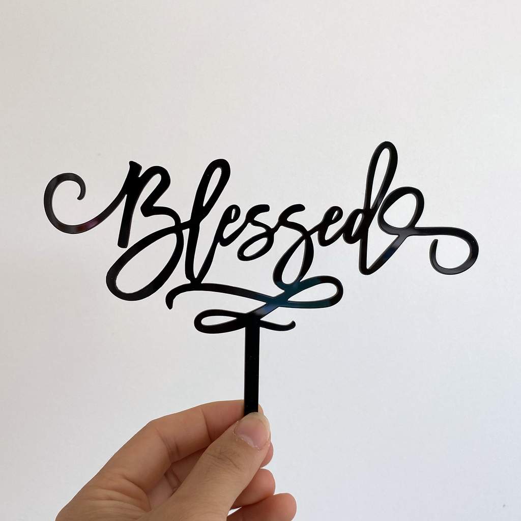 Acrylic Black Blessed Cake Topper - Christening / Baptism / Baby Shower Cake Decorations