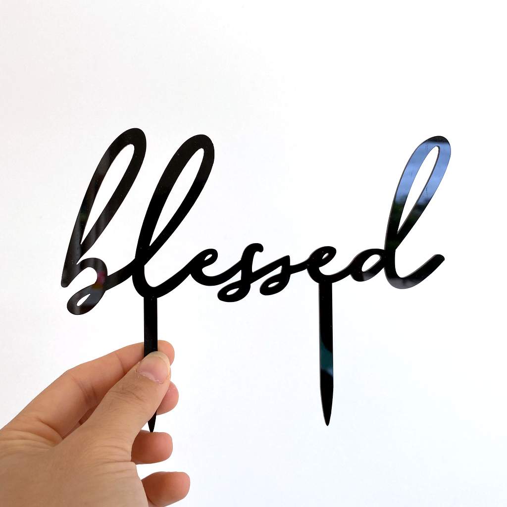 Acrylic Black 'blessed' Christening Cake Topper - D