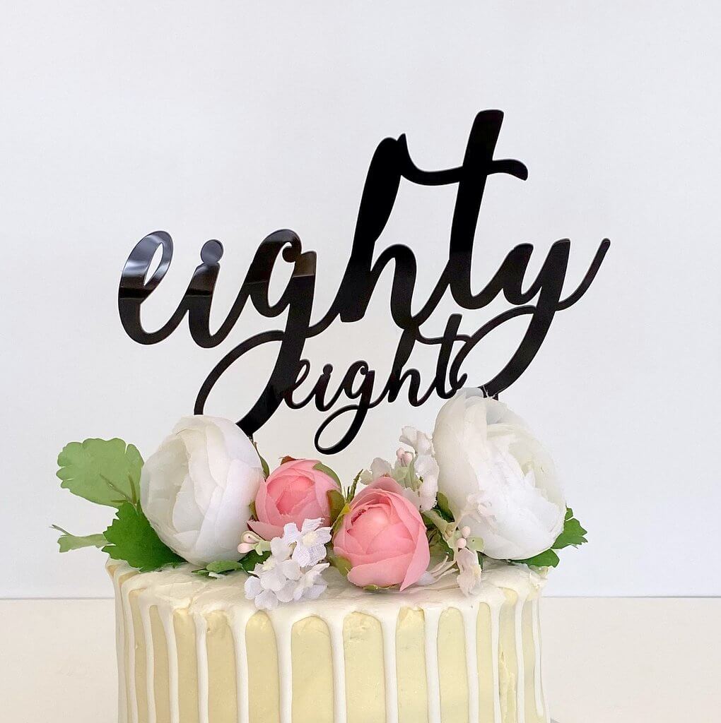 Acrylic Black \'eighty eight\' Script Birthday Cake Topper - Online ...