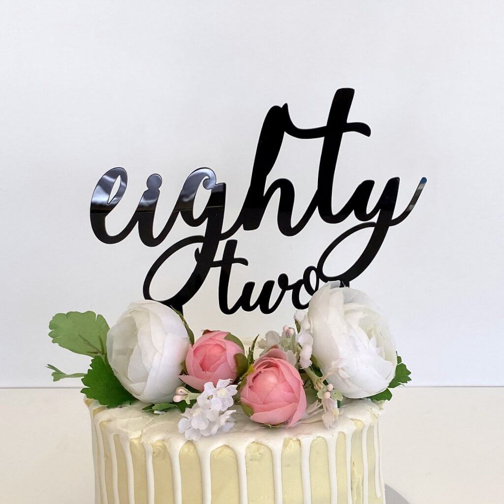 Acrylic Black 'eighty two' Birthday Cake Topper