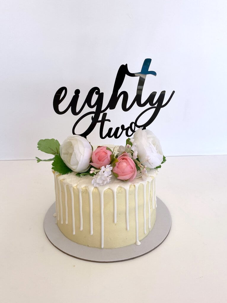 Acrylic Black 'eighty two' Birthday Cake Topper
