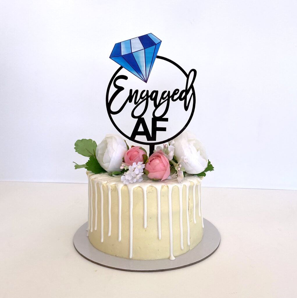 Acrylic Black Engaged Loop with Blue Diamond Cake Topper