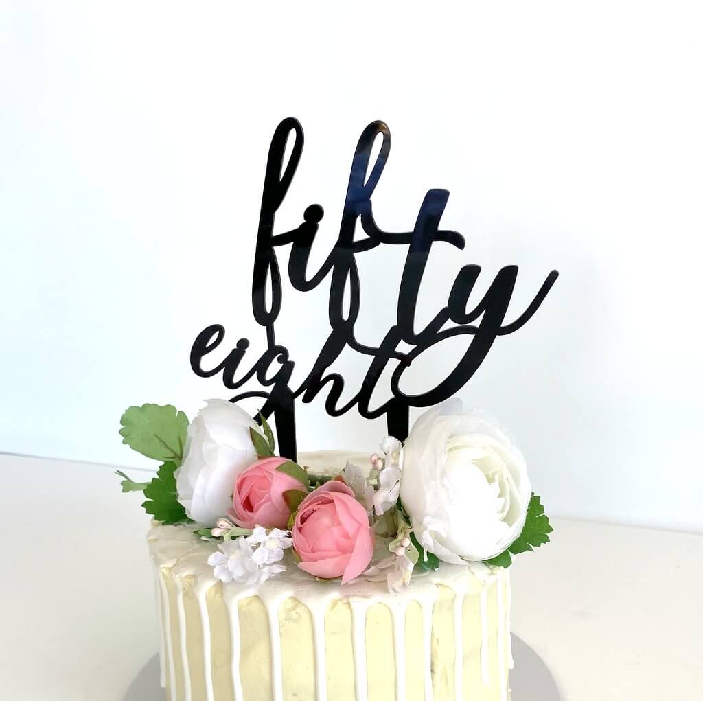 Acrylic Black \'fifty eight\' Script Birthday Cake Topper - Online ...