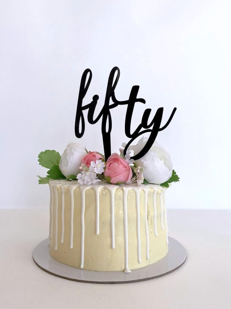 Acrylic Black 'Fifty' Birthday Cake Topper - Style A