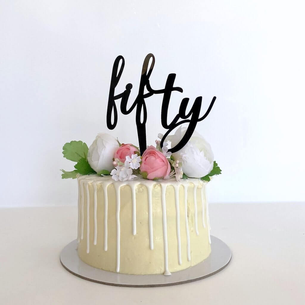 Acrylic Black 'Fifty' Birthday Cake Topper - Style A