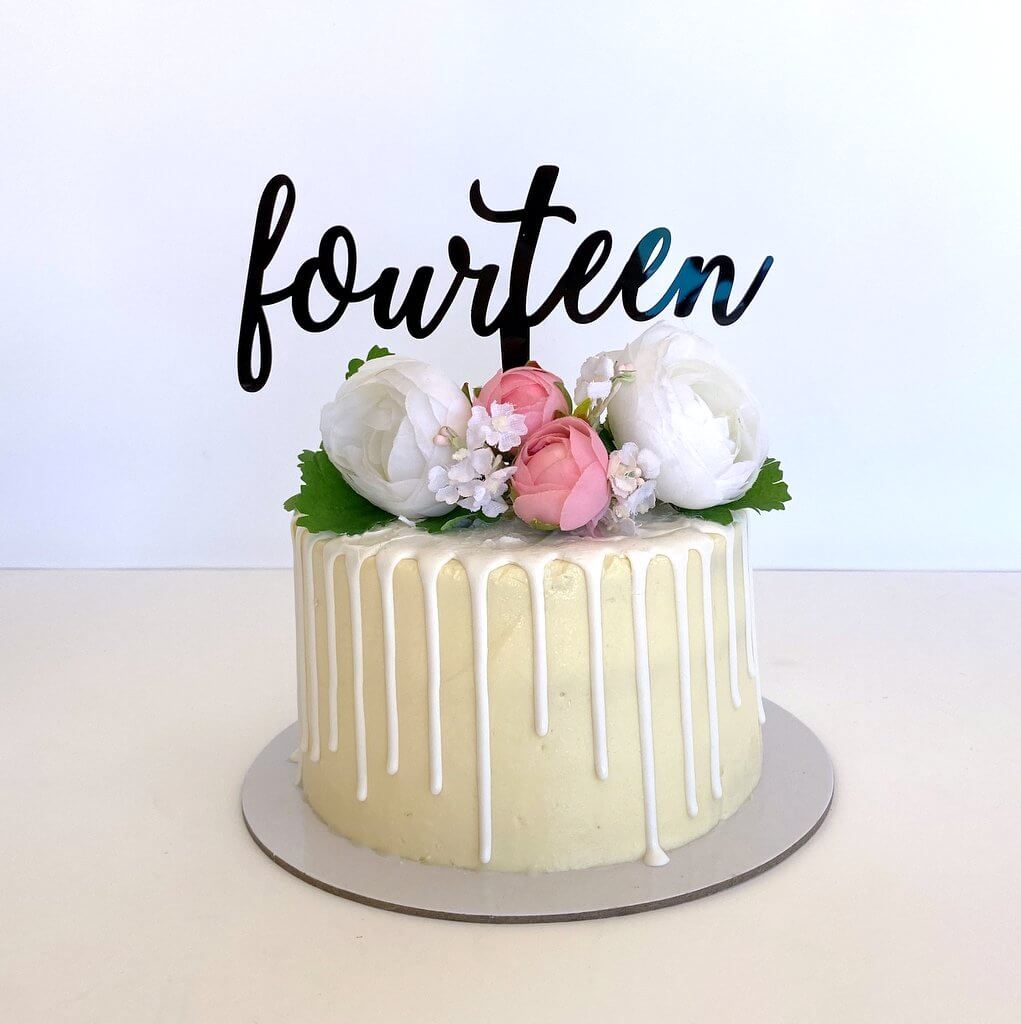 Acrylic Black "fourteen" Script Birthday Cake Topper
