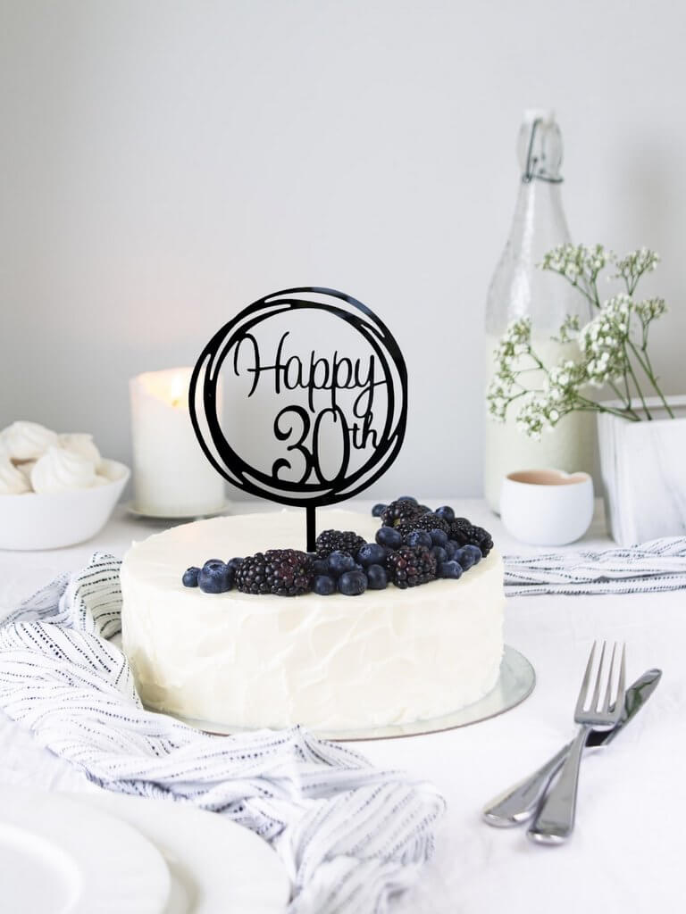 Acrylic Black Geometric Circle Happy 30th Cake Topper