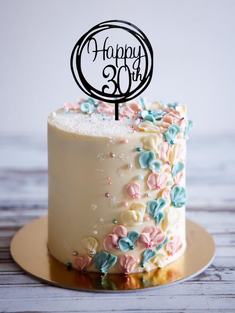 Acrylic Black Geometric Circle Happy 30th Cake Topper