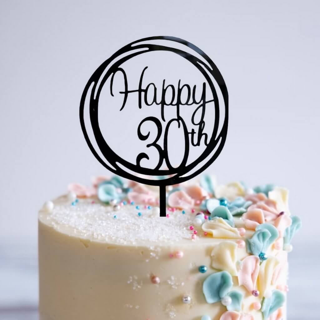 Acrylic Black Geometric Circle Happy 30th Cake Topper