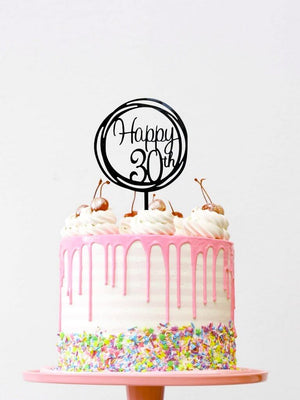Acrylic Black Geometric Circle Happy 30th Cake Topper
