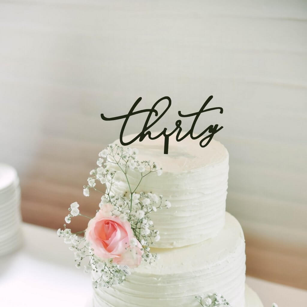 Black Acrylic 'Thirty' Cake Topper
