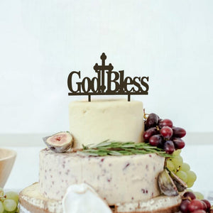 Acrylic Black God Blessed Cross Cake Topper - Christening / Baptism / Baby Shower Cake Decorations