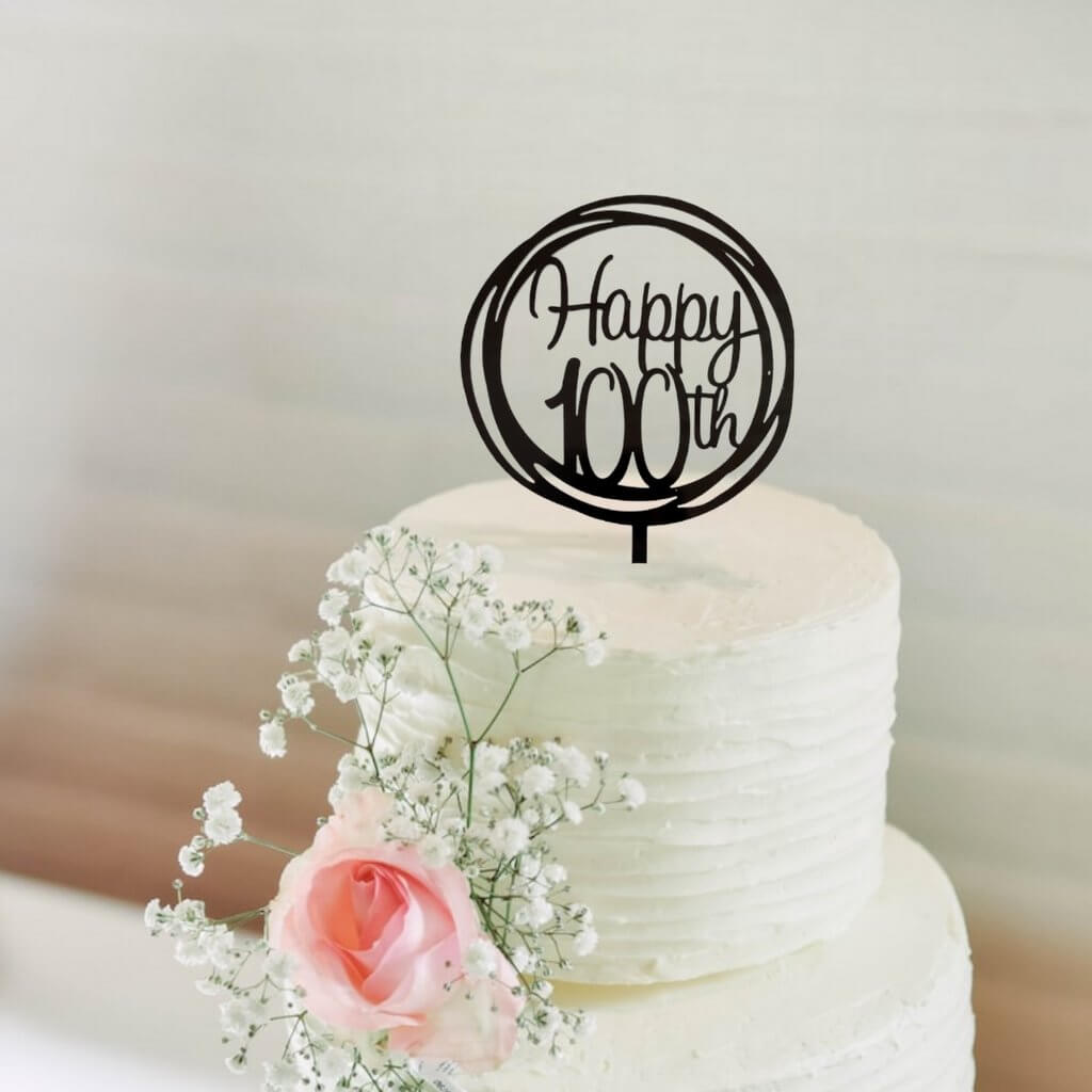 Acrylic Rose Gold Mirror Geometric Circle Happy 100th Cake Topper