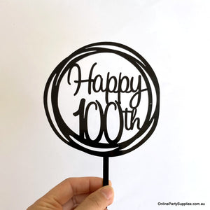 Acrylic Rose Gold Mirror Geometric Circle Happy 100th Cake Topper