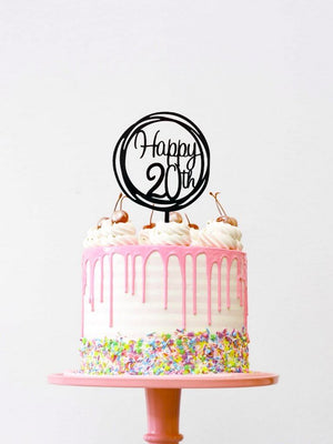 Online Party Supplies Australia Acrylic Black Mirror Geometric Circle Happy 20th Cake Topper