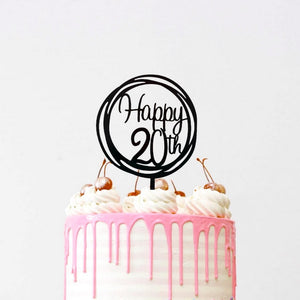 Online Party Supplies Australia Acrylic Black Mirror Geometric Circle Happy 20th Cake Topper