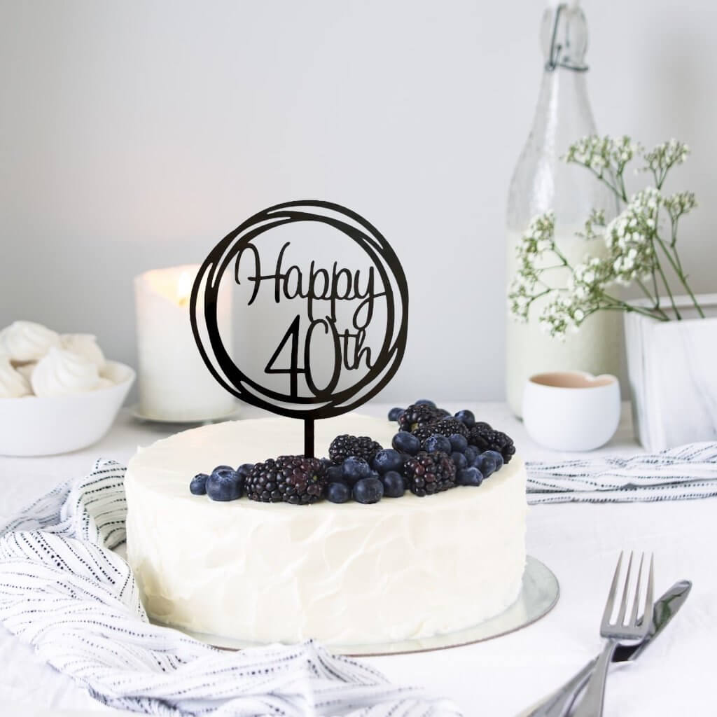 Online Party Supplies Australia Acrylic Black Mirror Geometric Circle Happy 40th Cake Topper