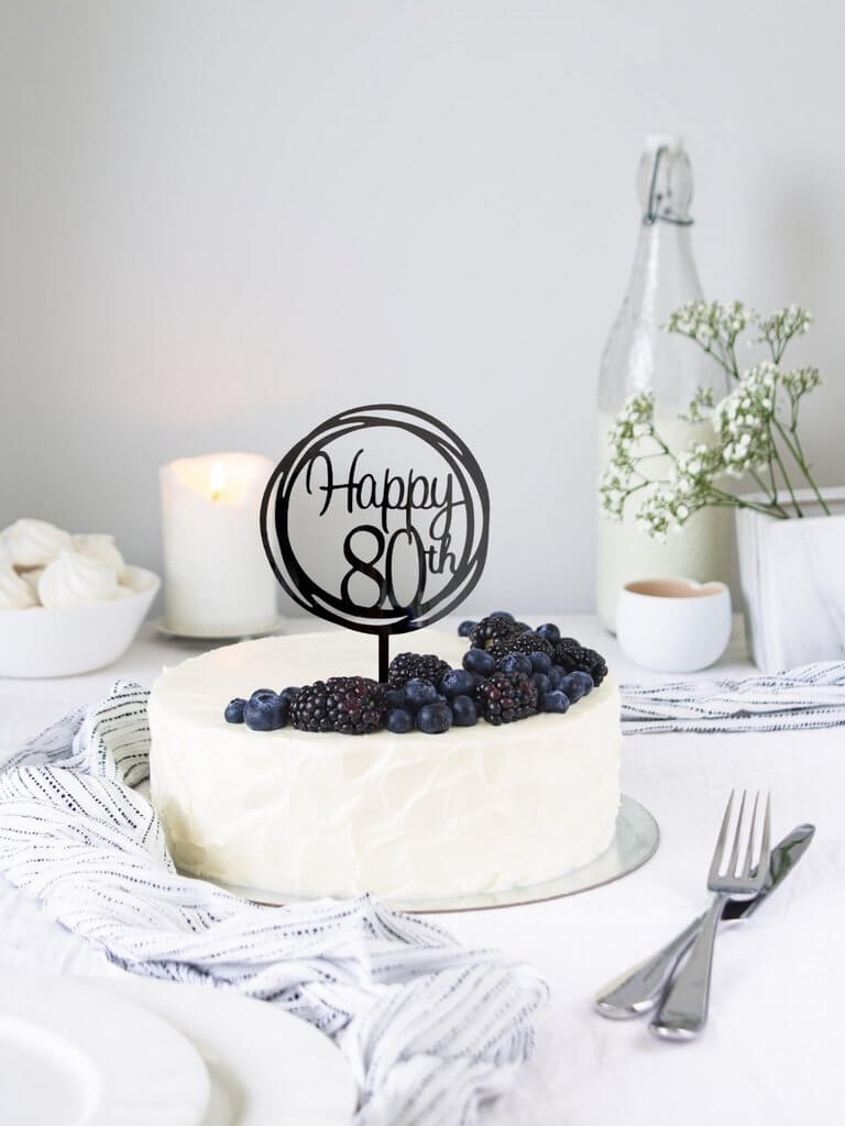 Acrylic Black Geometric Circle 'Happy 80th' Cake Topper
