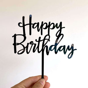 Black Acrylic Happy Birthday Cake Topper