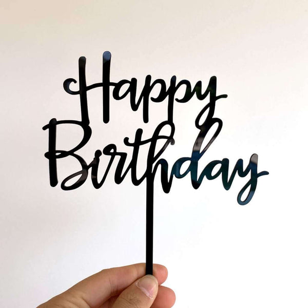 Black Acrylic Happy Birthday Script Cake Topper