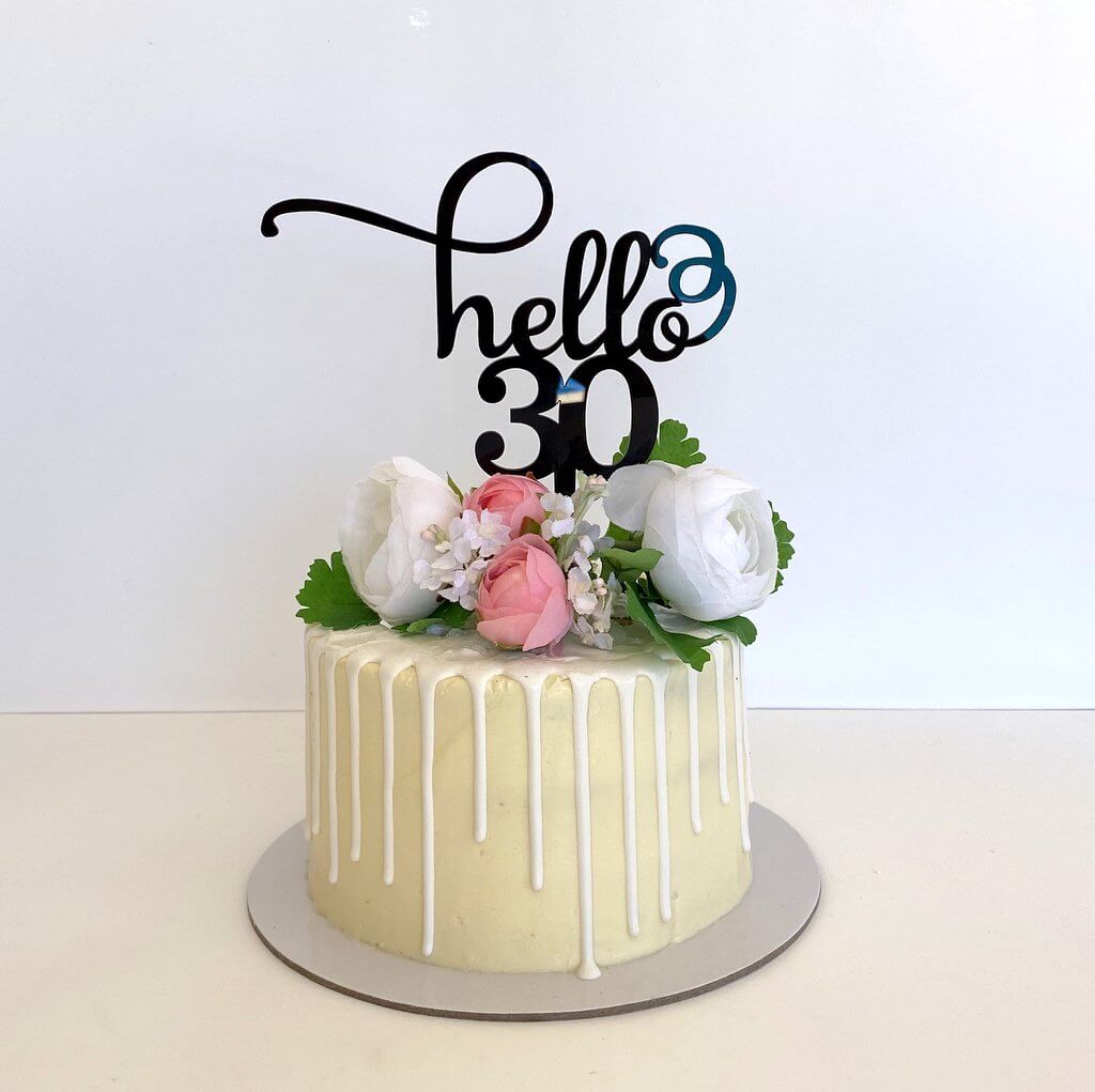 Acrylic Black Hello 30 Birthday Cake Topper - Online Party Supplies