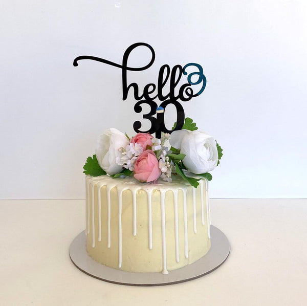 Acrylic Black Hello 30 Birthday Cake Topper