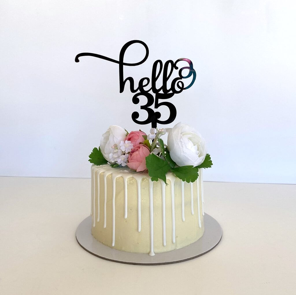 Acrylic Black Hello 35 Birthday Cake Topper