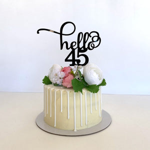 Acrylic Black Hello 45 Cake Topper