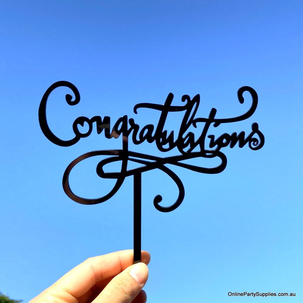 Online Party Supplies Australia Acrylic Black congratulations cake topper