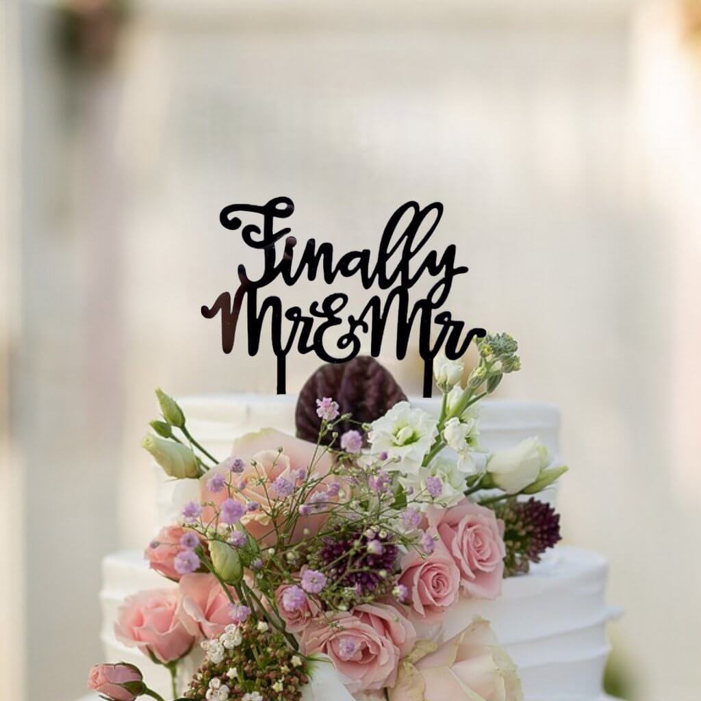 Online Party Supplies Australia acrylic black finally mr & mr lgbt gay wedding cake topper