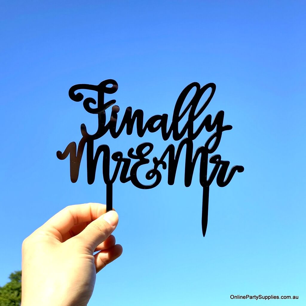 Online Party Supplies Australia acrylic black finally mr & mr lgbt gay wedding cake topper