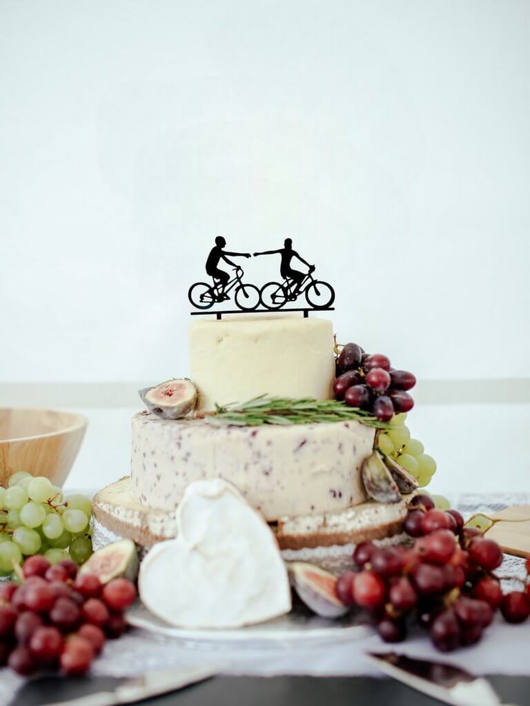 Black Acrylic Two Males On Bikes Holding Hand Cake Topper