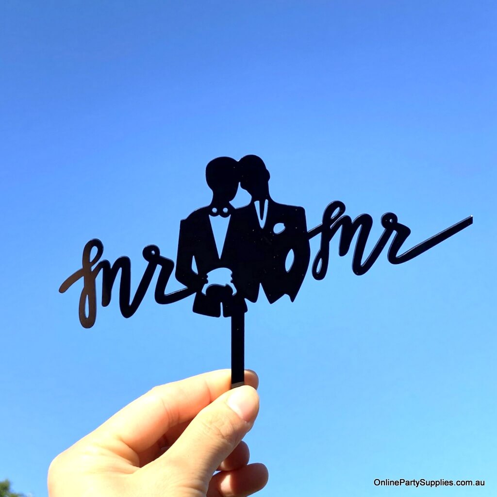 Online Party Supplies Australia black acrylic mr mr two grooms wedding bridal cake topper