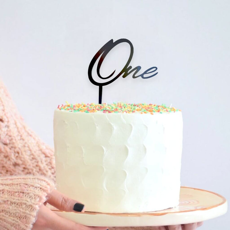 Acrylic Black 'One' Script Happy First Birthday Cake Topper — free download