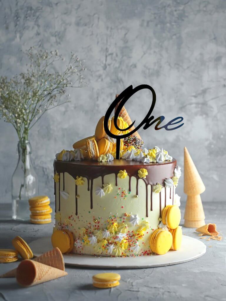 Acrylic Black 'One' Script Happy First Birthday Cake Topper