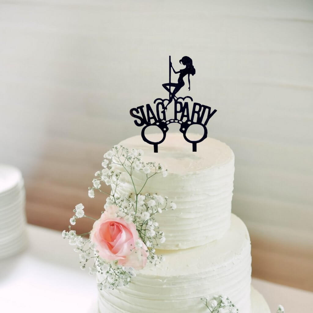 Online Party Supplies Australia Black acrylic pole dancer stag party handcuffs bachelor party cake topper